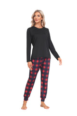 YIRUIYA Women's Long Sleeve Plaid Pants Pajama Set