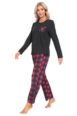 YIRUIYA Plaid Long Sleeve Soft Loungewear Pajama Set