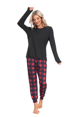 YIRUIYA Women's Long Sleeve Plaid Pants Pajama Set