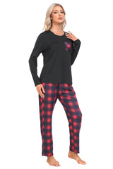 YIRUIYA Plaid Long Sleeve Soft Loungewear Pajama Set