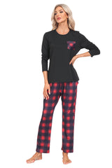 YIRUIYA Plaid Long Sleeve Soft Loungewear Pajama Set