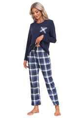 YIRUIYA Plaid Long Sleeve Soft Loungewear Pajama Set