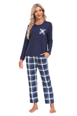 YIRUIYA Plaid Long Sleeve Soft Loungewear Pajama Set