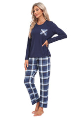 YIRUIYA Plaid Long Sleeve Soft Loungewear Pajama Set