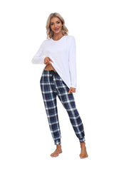 YIRUIYA Women's Long Sleeve Plaid Pants Pajama Set