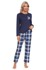 YIRUIYA Plaid Long Sleeve Soft Loungewear Pajama Set