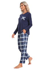 YIRUIYA Plaid Long Sleeve Soft Loungewear Pajama Set