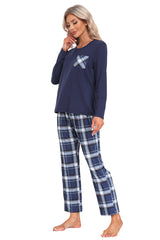 YIRUIYA Plaid Long Sleeve Soft Loungewear Pajama Set