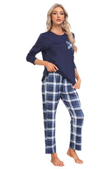 YIRUIYA Plaid Long Sleeve Soft Loungewear Pajama Set