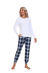 YIRUIYA Women's Long Sleeve Plaid Pants Pajama Set