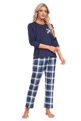 YIRUIYA Plaid Long Sleeve Soft Loungewear Pajama Set