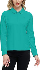 YIRUIYA Women's Golf Polo Shirt Long Sleeves Zip Up Sport Active Shirts Quick Dry Athletic T-Shirt