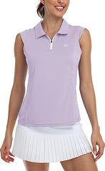 YIRUIYA Women Racerback Sleeveless Golf Polo Shirts V-Neck Collarless Tennis Running Tank Tops