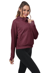 YIRUIYA Women's Half Zip Hooded Sweatshirt Long Sleeve