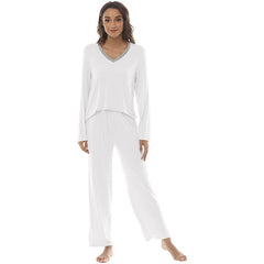 YIRUIYA Women's long casual V-neck pajama set