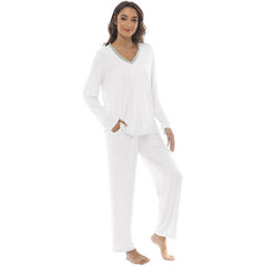 YIRUIYA Women's long casual V-neck pajama set