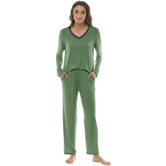 YIRUIYA Women's long casual V-neck pajama set