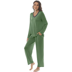 YIRUIYA Women's long casual V-neck pajama set