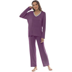 YIRUIYA Women's long casual V-neck pajama set