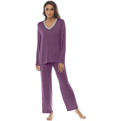 YIRUIYA Women's long casual V-neck pajama set