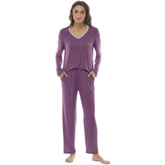 YIRUIYA Women's long casual V-neck pajama set