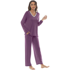 YIRUIYA Women's long casual V-neck pajama set