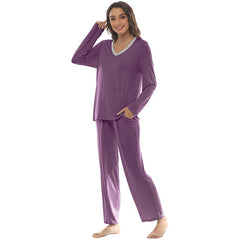 YIRUIYA Women's long casual V-neck pajama set