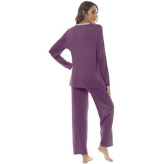 YIRUIYA Women's long casual V-neck pajama set