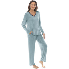 YIRUIYA Women's long casual V-neck pajama set