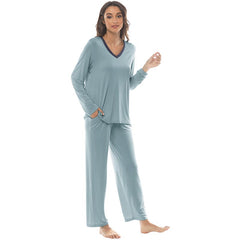 YIRUIYA Women's long casual V-neck pajama set