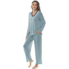 YIRUIYA Women's long casual V-neck pajama set