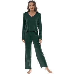 YIRUIYA Women's long casual V-neck pajama set