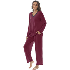 YIRUIYA Women's long casual V-neck pajama set