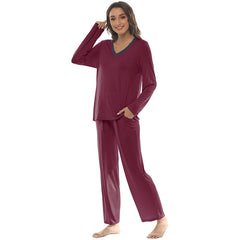 YIRUIYA Women's long casual V-neck pajama set