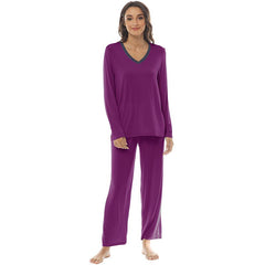 YIRUIYA Women's long casual V-neck pajama set