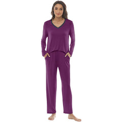 YIRUIYA Women's long casual V-neck pajama set