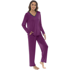 YIRUIYA Women's long casual V-neck pajama set