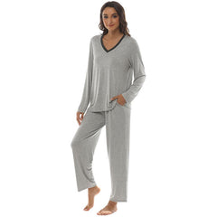 YIRUIYA Women's long casual V-neck pajama set