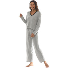 YIRUIYA Women's long casual V-neck pajama set