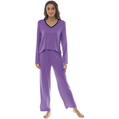 YIRUIYA Women's long casual V-neck pajama set