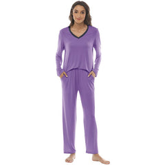 YIRUIYA Women's long casual V-neck pajama set