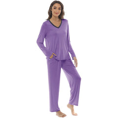 YIRUIYA Women's long casual V-neck pajama set