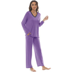 YIRUIYA Women's long casual V-neck pajama set