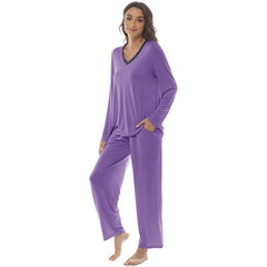 YIRUIYA Women's long casual V-neck pajama set