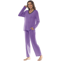 YIRUIYA Women's long casual V-neck pajama set