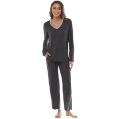 YIRUIYA Women's long casual V-neck pajama set