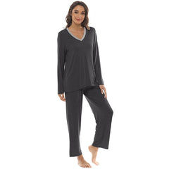 YIRUIYA Women's long casual V-neck pajama set