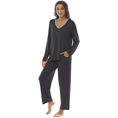 YIRUIYA Women's long casual V-neck pajama set