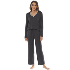 YIRUIYA Women's long casual V-neck pajama set