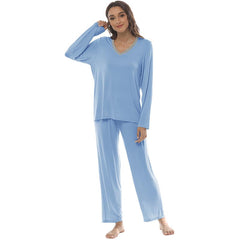 YIRUIYA Women's long casual V-neck pajama set